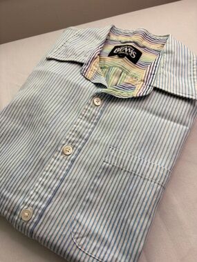 Beams Men's Blue Striped Button-Up Shirt